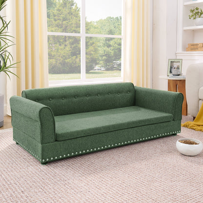 Oversized green pet sofa with tufted back and nailhead stud trim in fabric by HouseOfZazla on Tampa Home & Garden Store