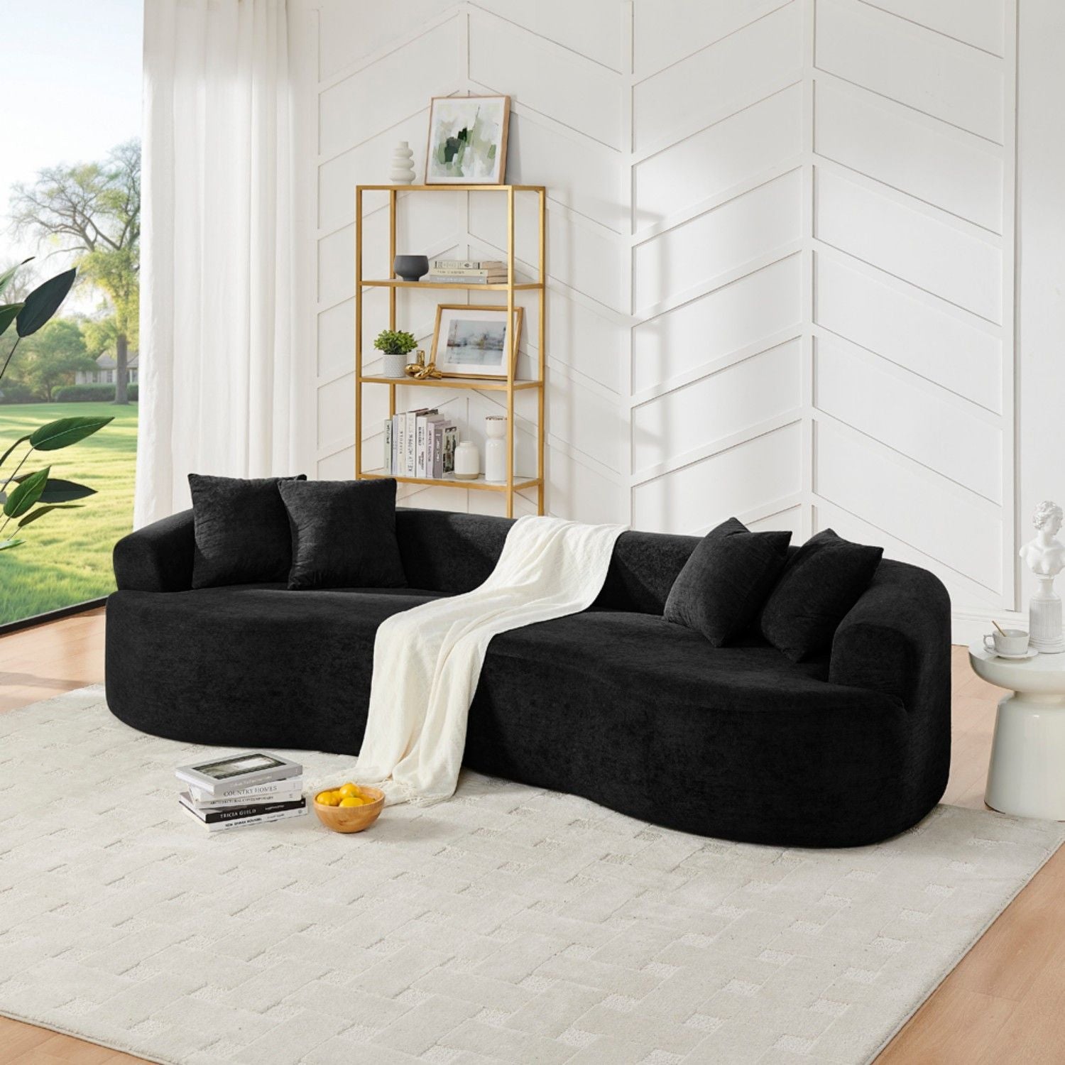 4 Seater Curved Cloud Sectional Sofa by HouseOfZazla in black upholstery with plush cushions on Tampa Home & Garden Store