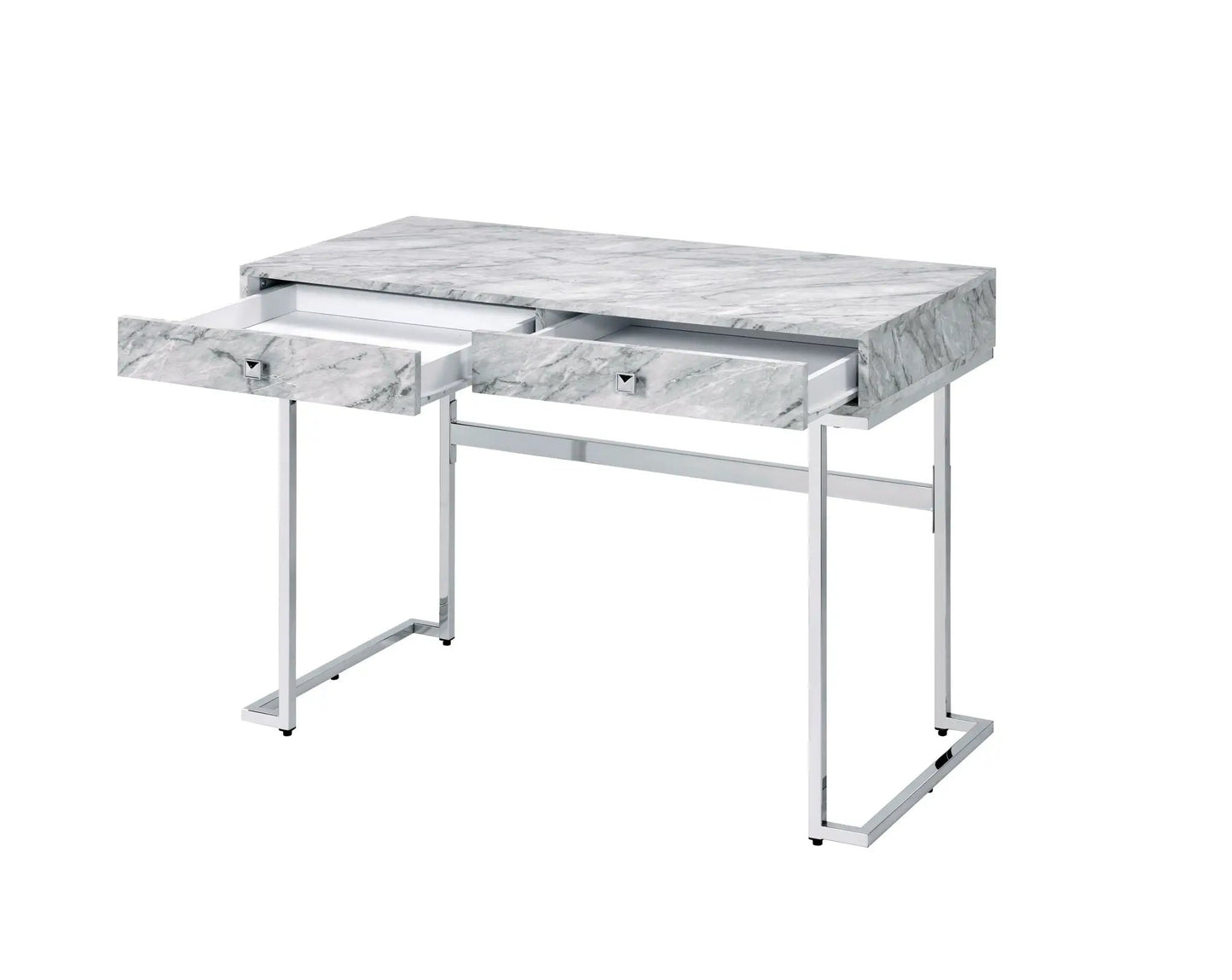 Tigress Faux Marble Top Writing Desk White
