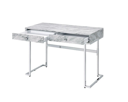 Tigress Faux Marble Top Writing Desk White