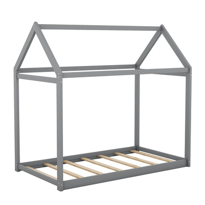 Wooden House Shaped Bed platform frame in gray by HouseOfZazla on Tampa Home & Garden Store