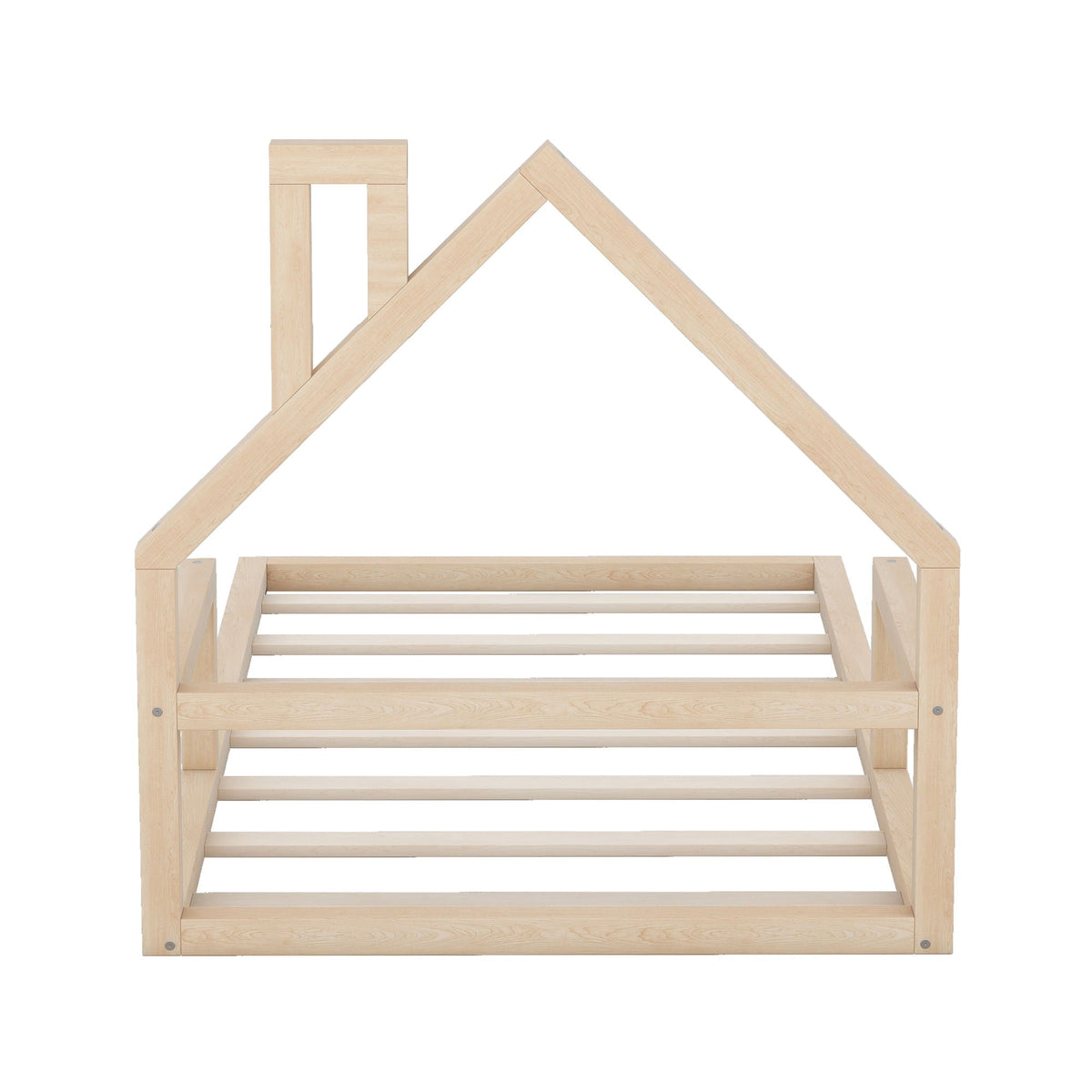 Floor bed with house-shaped headboard by HouseOfZazla, natural wood platform bed frame on Tampa Home & Garden Store
