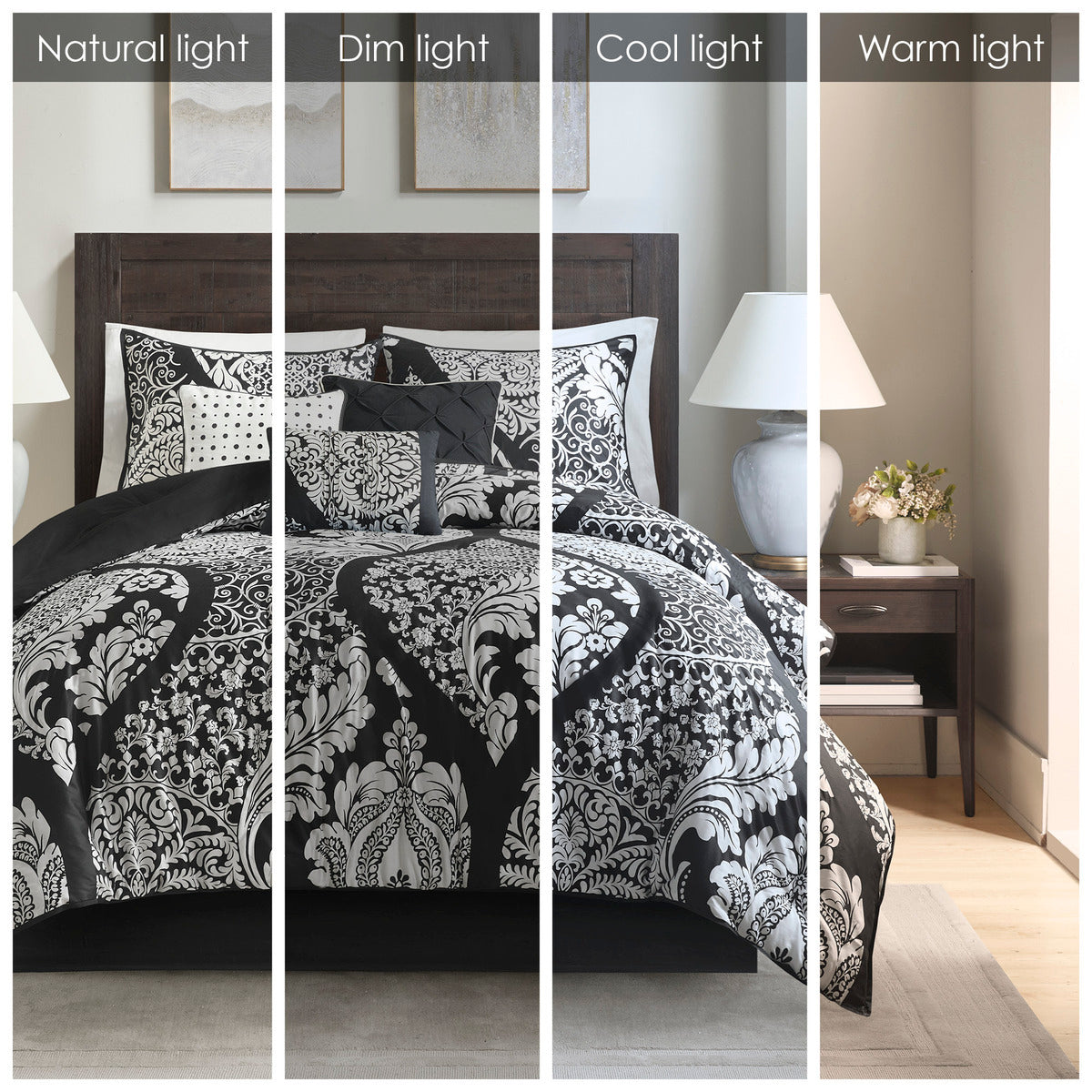 7 Piece Cotton Printed Comforter Set in black and white by HouseOfZazla with shams on a bed on Tampa Home & Garden Store