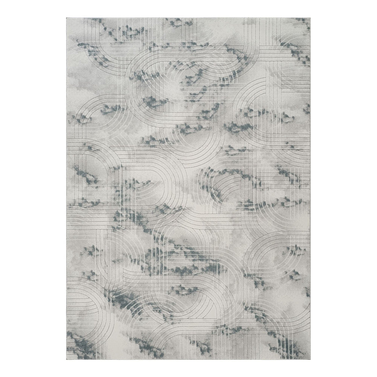 Ultra Soft Geometric Rug in Ivory and Gray by HouseOfZazla, area rug with curved arc pattern on Tampa Home & Garden Store
