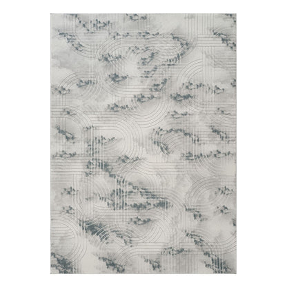 Ultra Soft Geometric Rug in Ivory and Gray by HouseOfZazla, area rug with curved arc pattern on Tampa Home & Garden Store