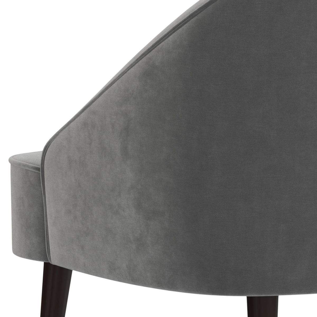 Upholstered Accent Chair with curved back in gray velvet, piped edge, wood legs on Tampa Home & Garden Store
