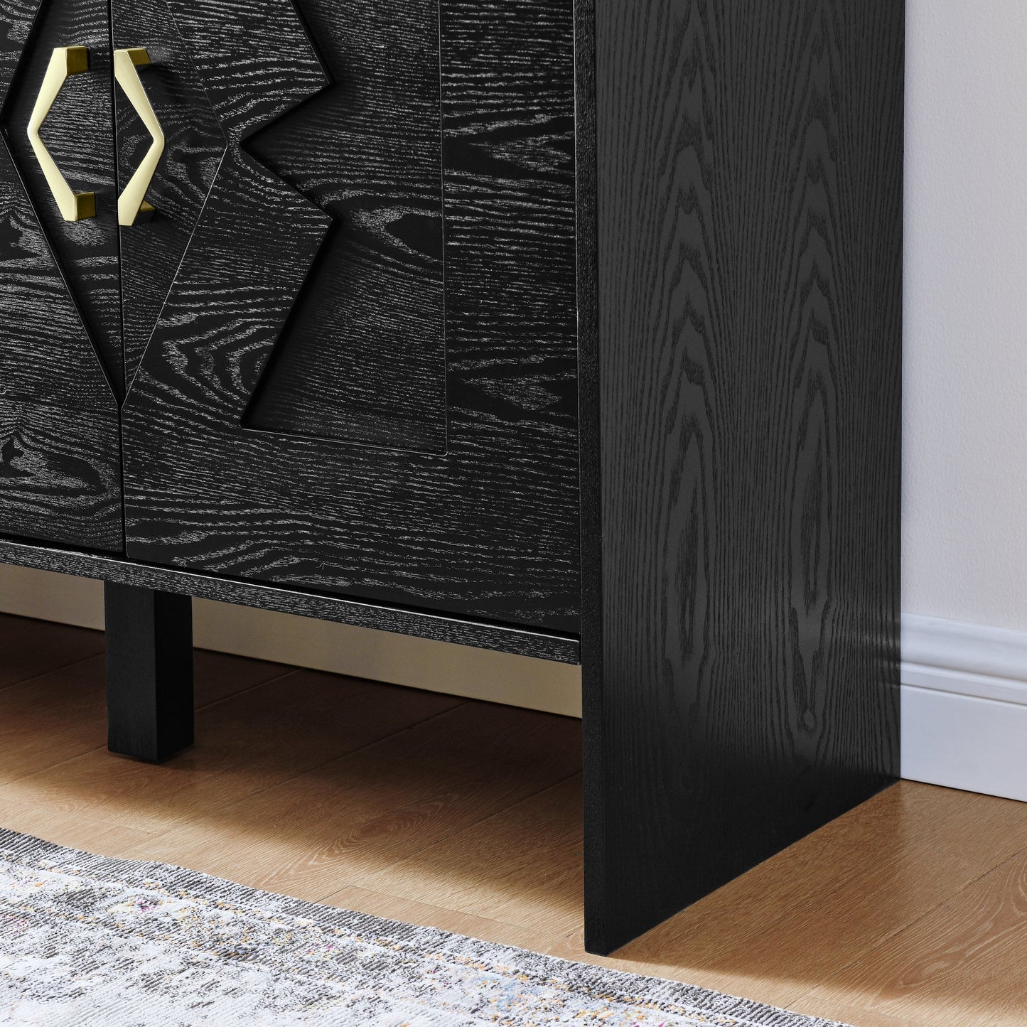 Mid-century modern sideboard 60in HouseOfZazla with black wood grain panels and brass handles on Tampa Home & Garden Store