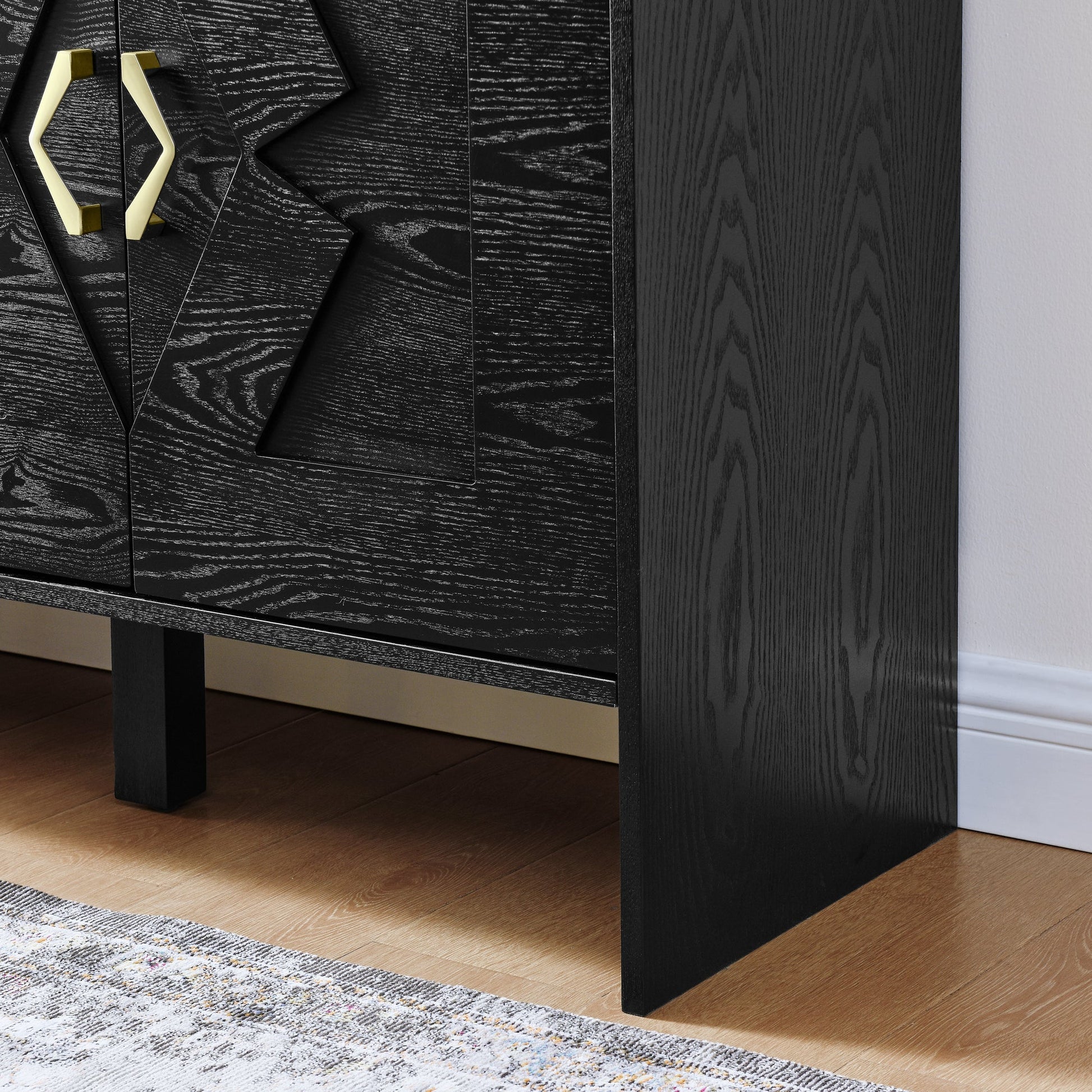 Mid-century modern sideboard 60in HouseOfZazla with black wood grain panels and brass handles on Tampa Home & Garden Store