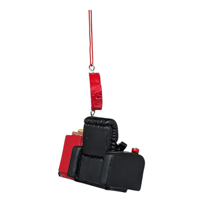 Man Cave Chair Ornament Eat and Relax red ribbon hanger with black chair block on Tampa Home & Garden Store