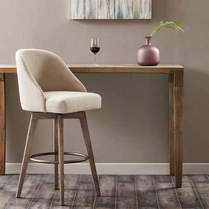 Bar stool swivel seat sand fabric, wooden legs, metal footring, HouseOfZazla, 28–30 in on Tampa Home & Garden Store