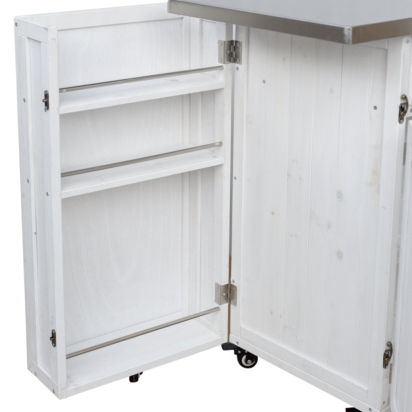 Outdoor Kitchen Island Fir Wood Prep Station by HouseOfZazla, whitewashed fir, metal top on Tampa Home & Garden Store