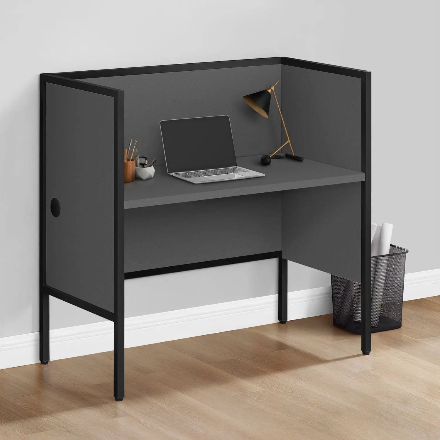 Office cubicle workstation gray with black frame and privacy panels by Unique Piece Furniture on Tampa Home & Garden Store