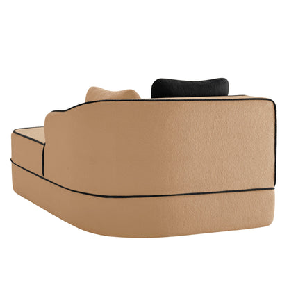 Camel Teddy Sofa with Pillows and Right Chaise