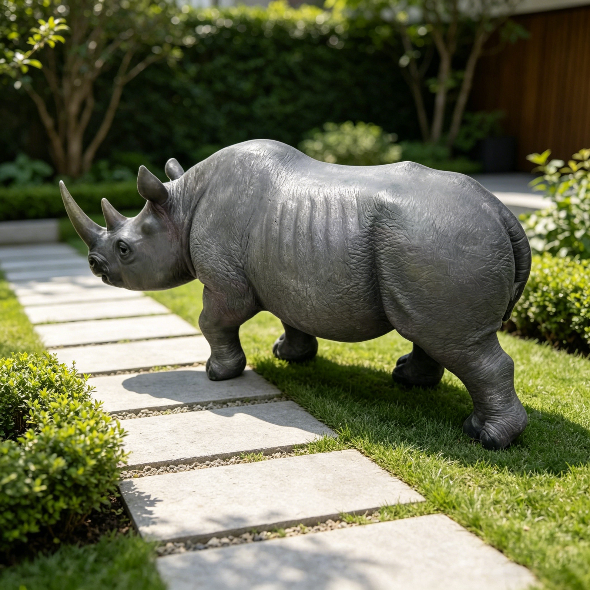 Rhinoceros garden statue, 27.5-inch, large realistic gray sculpture by HouseOfZazla on Tampa Home & Garden Store