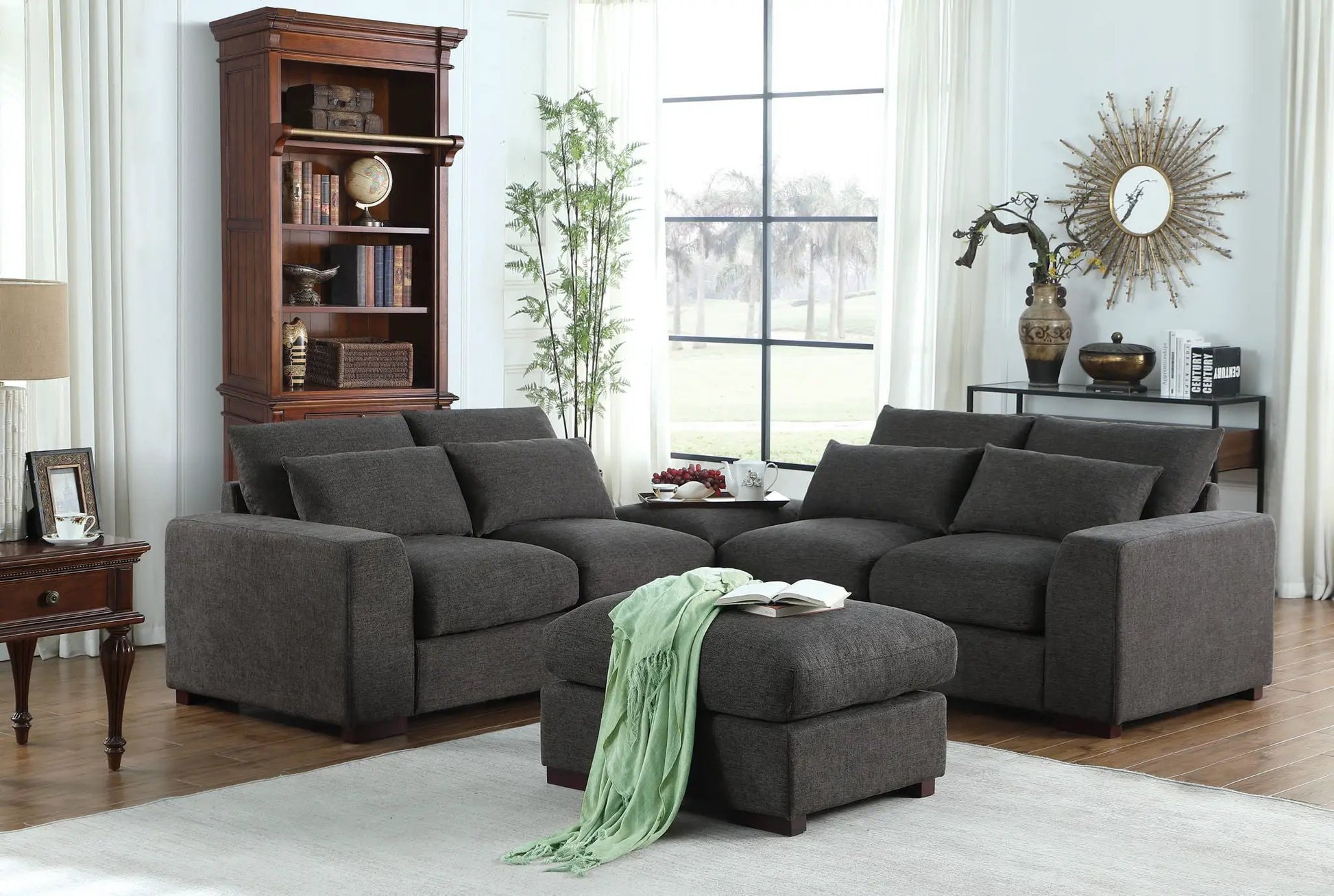 Tatman linen blend sectional with 2 ottomans in dark gray by Unique Piece Furniture on Tampa Home & Garden Store