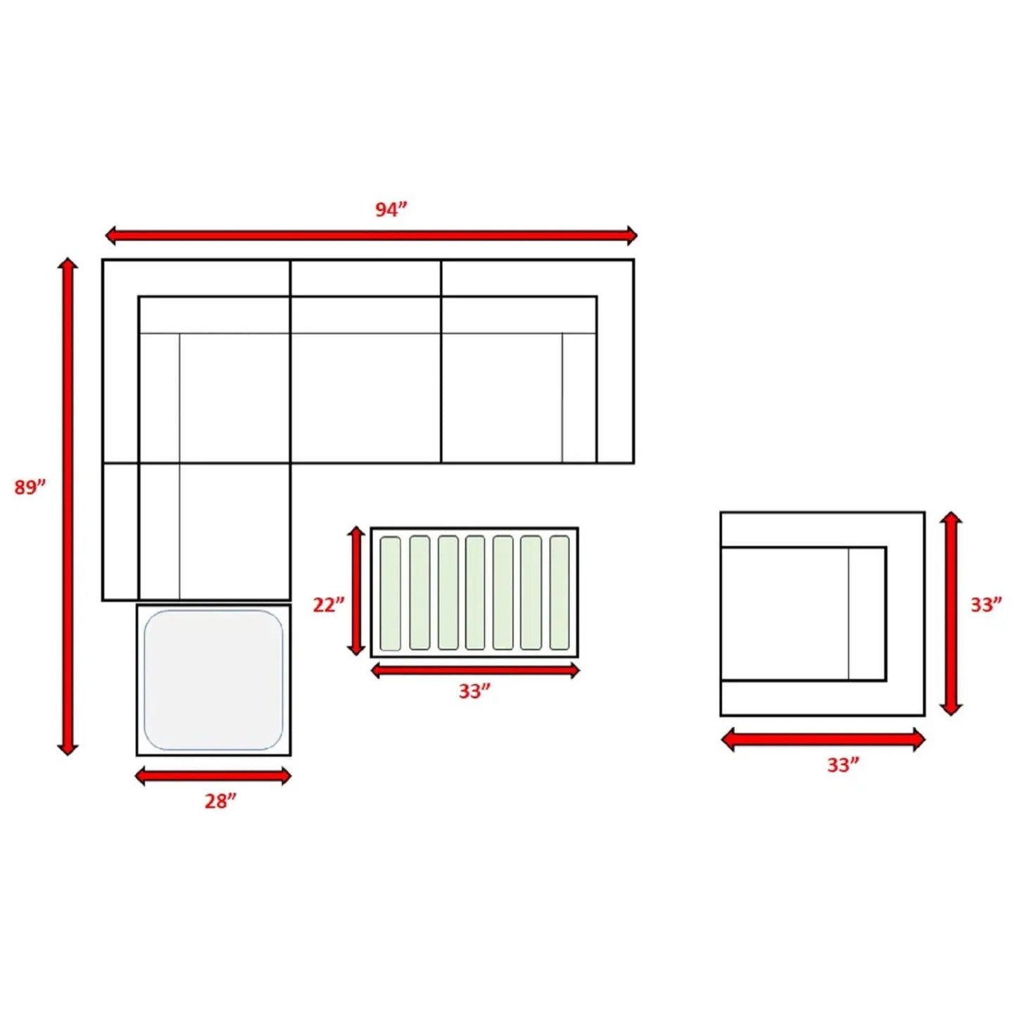 Stylish Outdoor Sectional Set 3 Piece by Unique Piece Furniture; L-shaped sectional with ottoman on Tampa Home & Garden Store