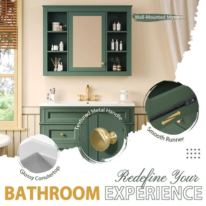 Bathroom vanity with green cabinet, sink, 2 doors and 4 drawers by Unique Piece Furniture on Tampa Home & Garden Store