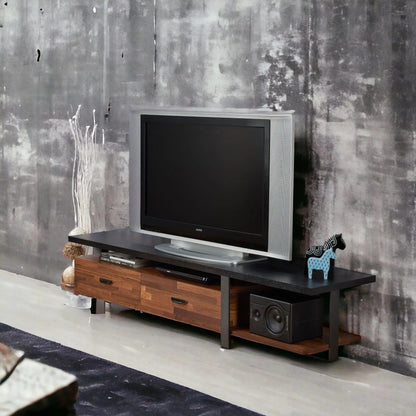 Elling TV Stand walnut and black with metal frame and two drawers on Tampa Home & Garden Store