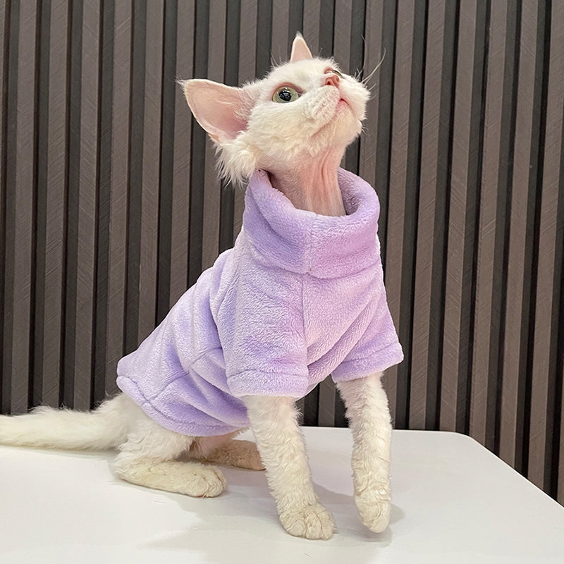 Fashion Personality Ren Fa Cai hairless cat clothes by Pet Zen, lavender plush cat hoodie on Tampa Home & Garden Store