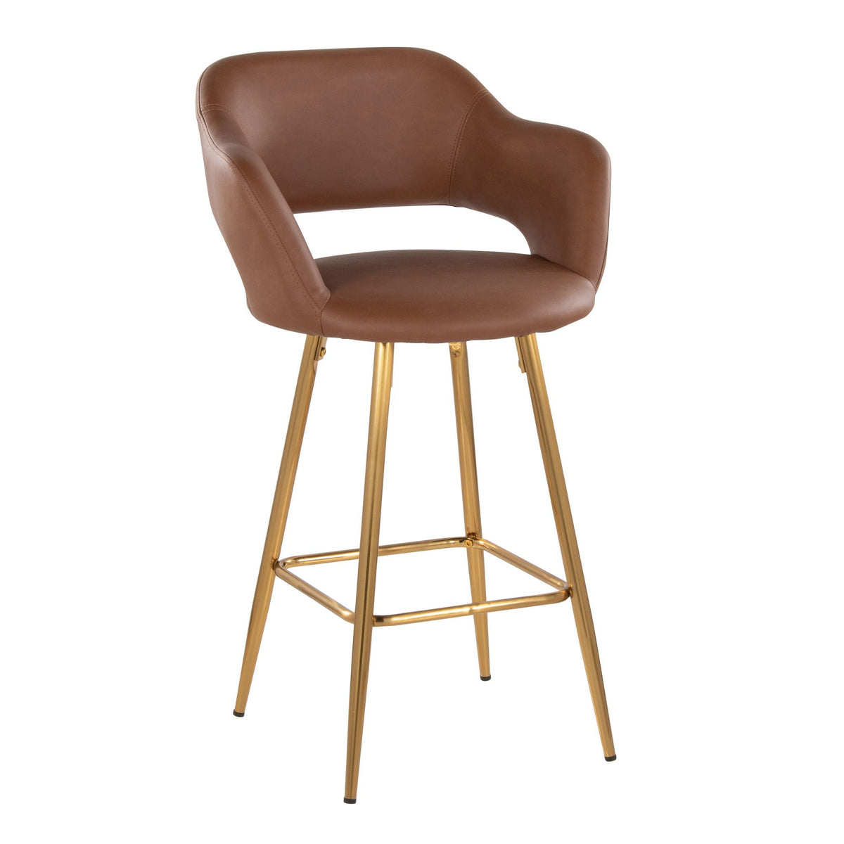 Contemporary counter stool set of 2 with brown leather upholstery and gold legs by HouseOfZazla on Tampa Home & Garden Store