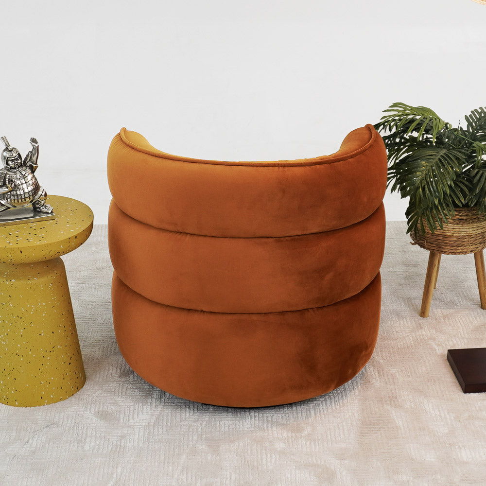 Walden Stylish Swivel Chair with Integrated Armrests in burnt orange velvet, HouseOfZazla on Tampa Home & Garden Store
