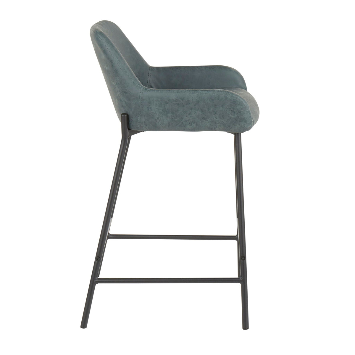 Industrial fixed-height counter stool with upholstered teal seat and back, metal legs on Tampa Home & Garden Store