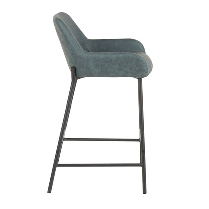 Industrial fixed-height counter stool with upholstered teal seat and back, metal legs on Tampa Home & Garden Store