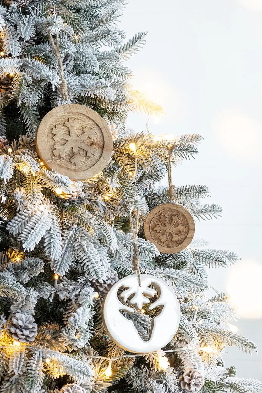 Wooden Snowflake Hanging Ornaments Set of 12