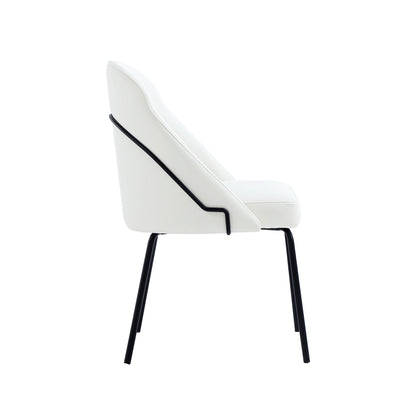 Modern vegan upholstered dining chair with high-density foam white leather look black metal legs on Tampa Home & Garden Store