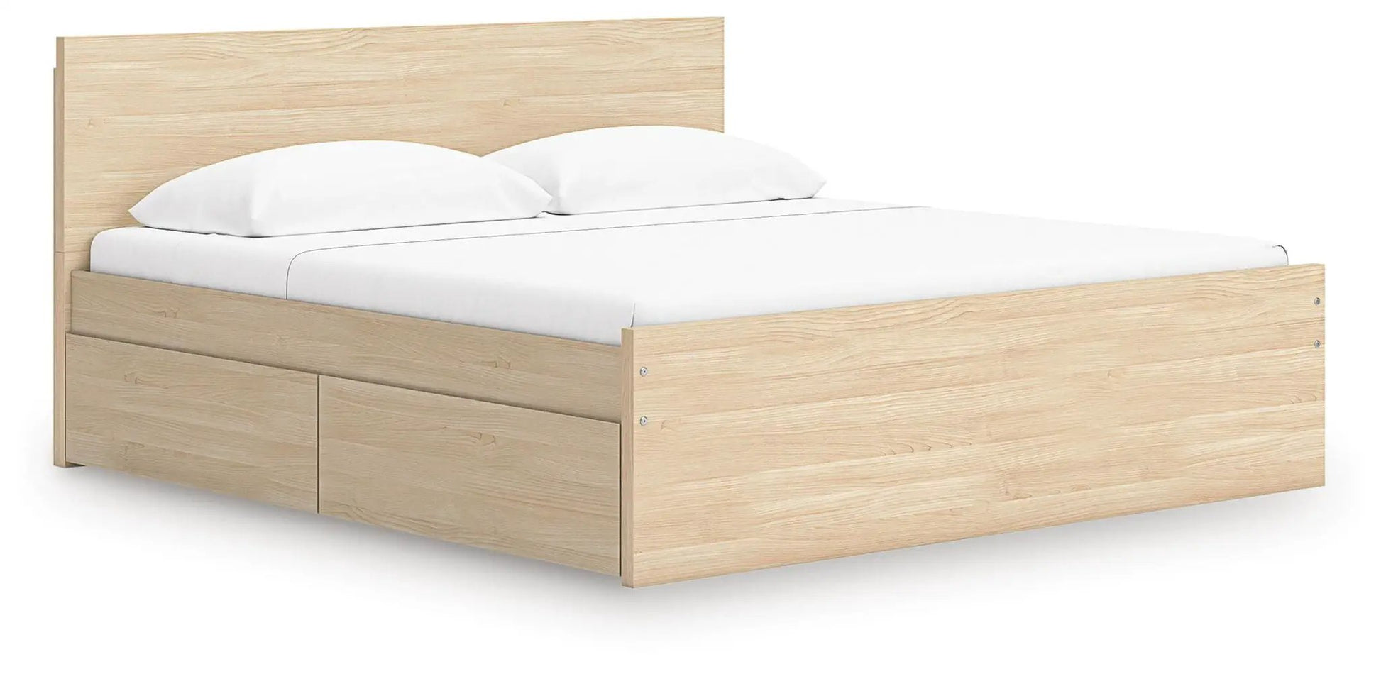 Onita Panel Platform Bed with 2-drawer storage in light oak by Unique Piece Furniture on Tampa Home & Garden Store