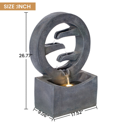 Gray circular polyresin outdoor water fountain with LED light by HouseOfZazla, 26.77 in tall on Tampa Home & Garden Store