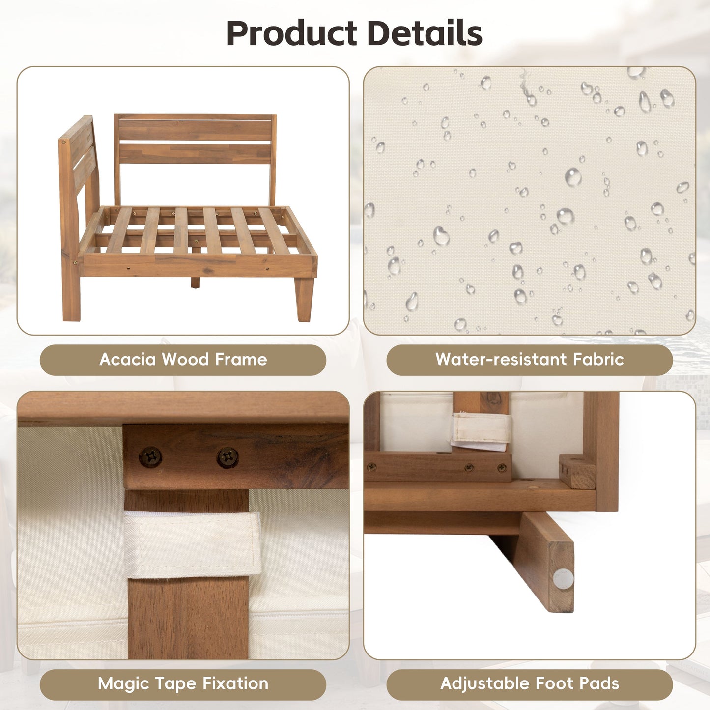 Topmax 6 Piece Acacia Wood Patio Sofa Set