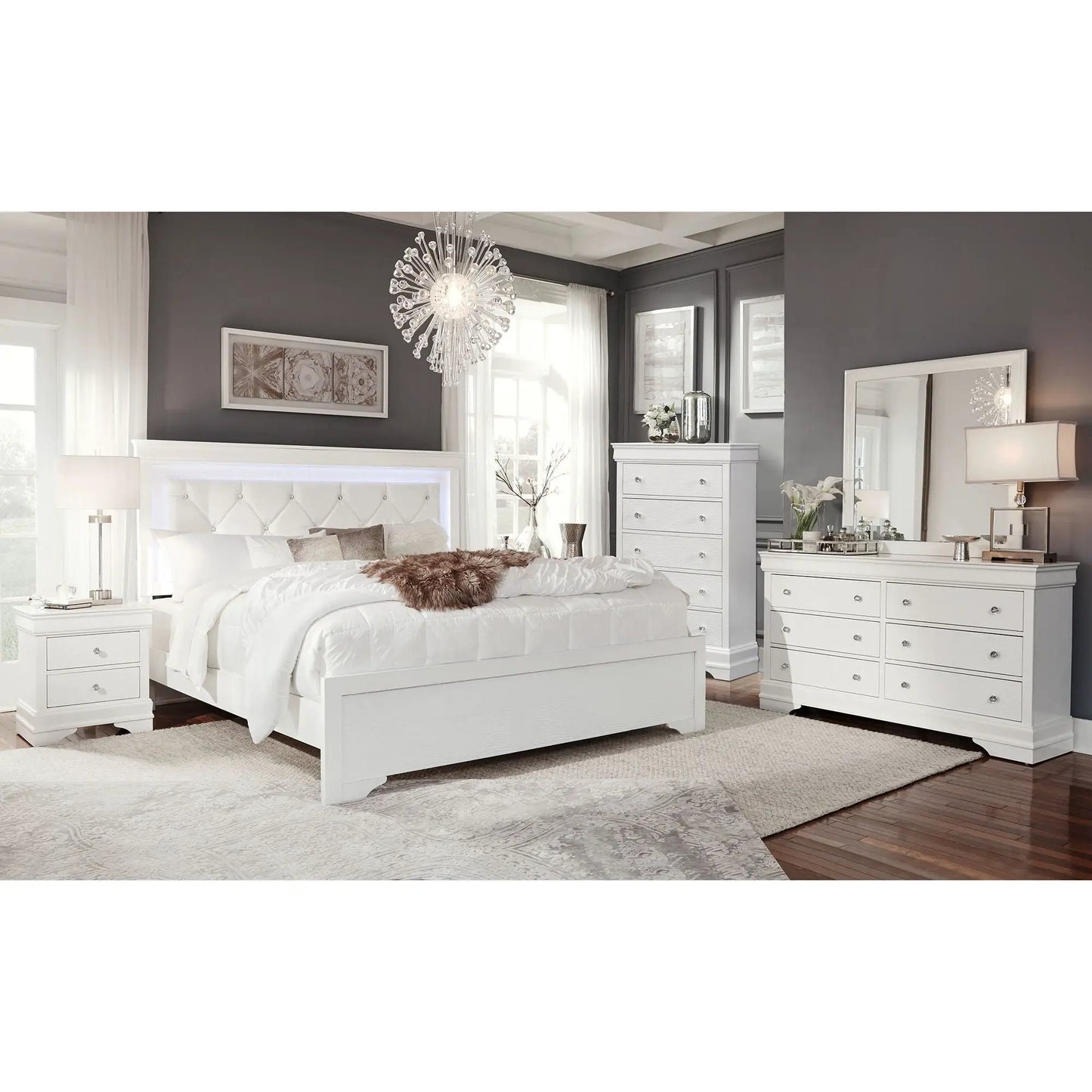 Shaker Crocodile Metallic Nightstands in white with silver hardware by Unique Piece Furniture on Tampa Home & Garden Store