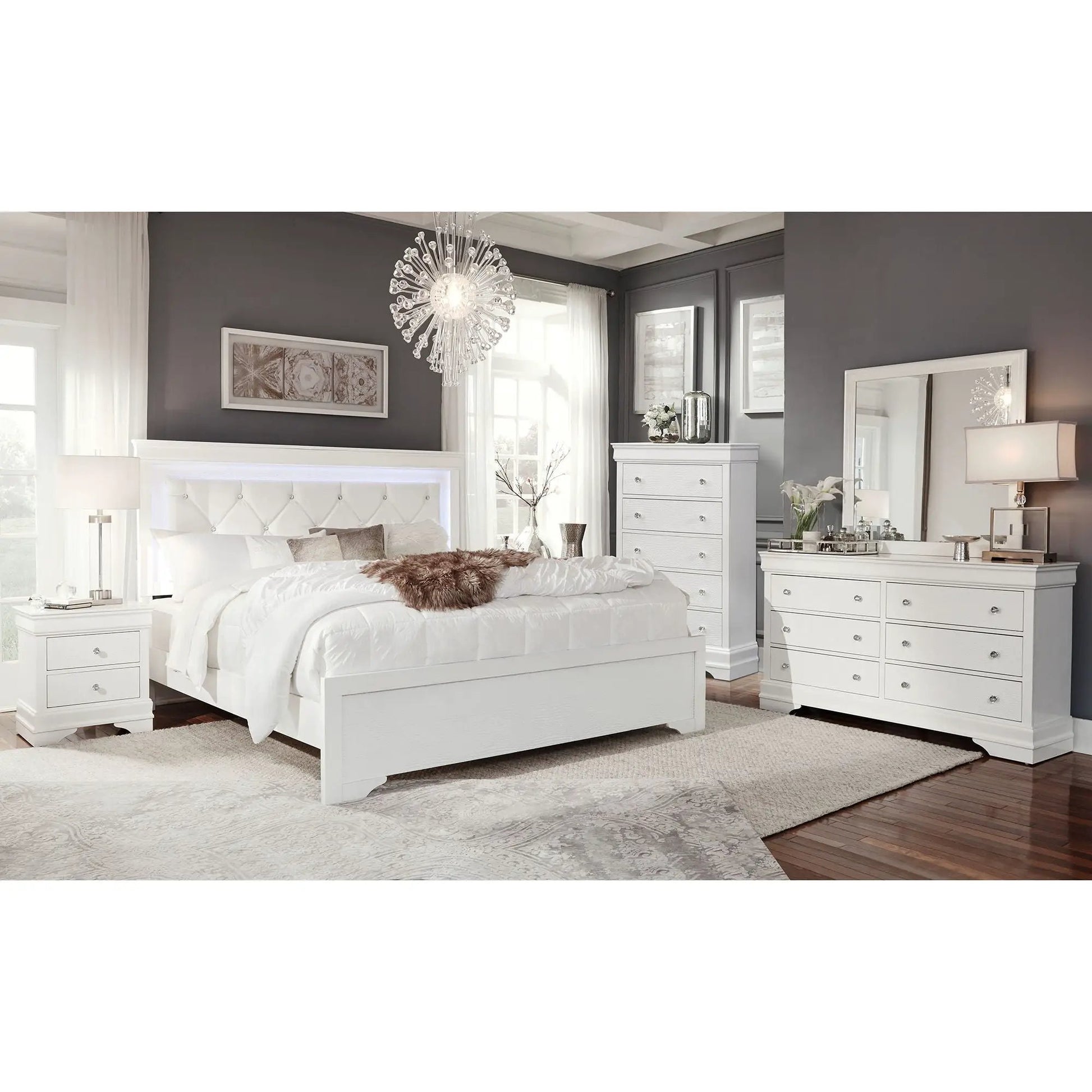 Shaker Crocodile Metallic Nightstands in white with silver hardware by Unique Piece Furniture on Tampa Home & Garden Store
