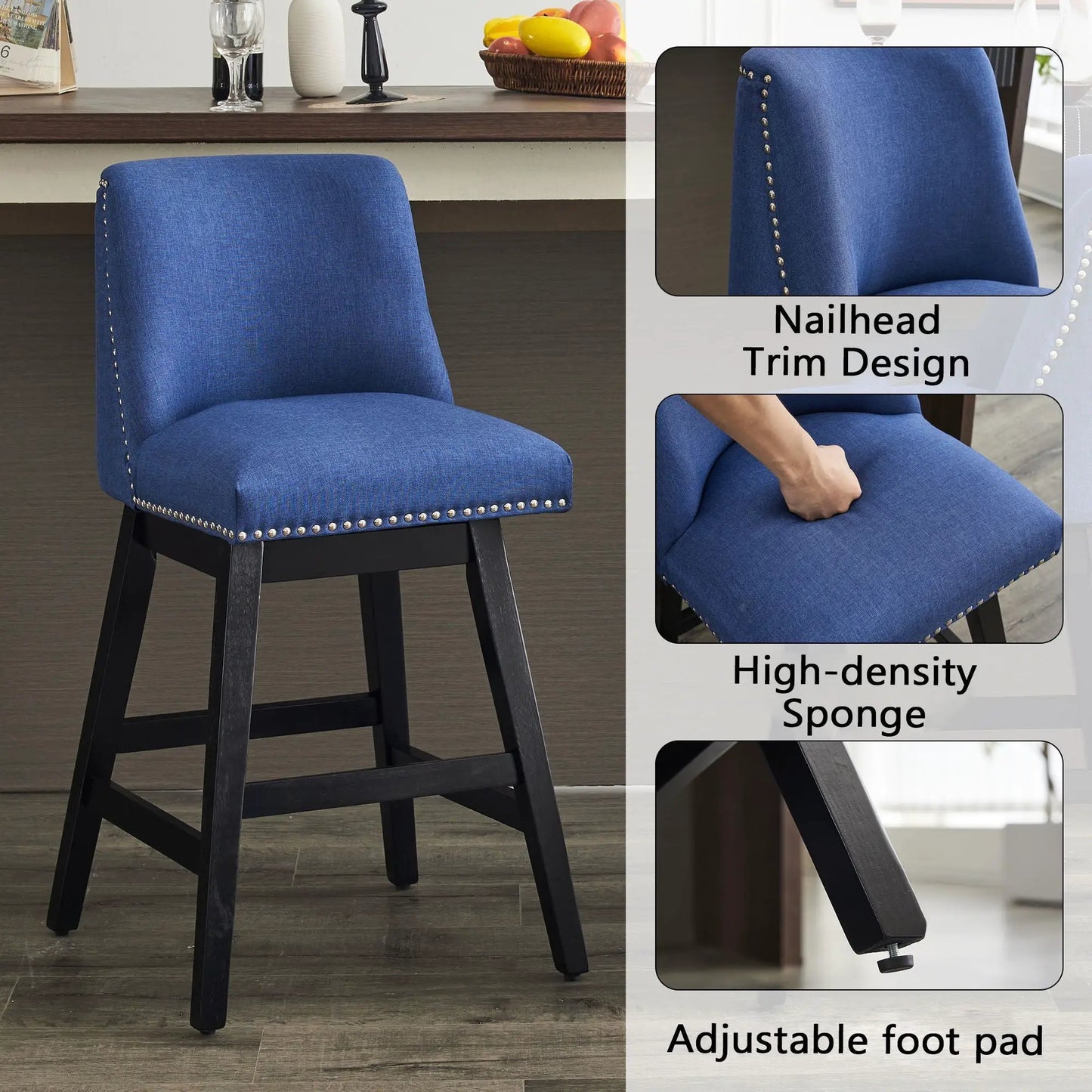 Upholstered Swivel Bar Stool with Soft Fabric