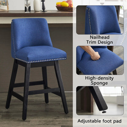 Upholstered Swivel Bar Stool with Soft Fabric