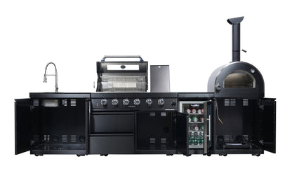 Black 125-Inch double stainless gas outdoor kitchen by HouseOfZazla with grill, oven, sink on Tampa Home & Garden Store