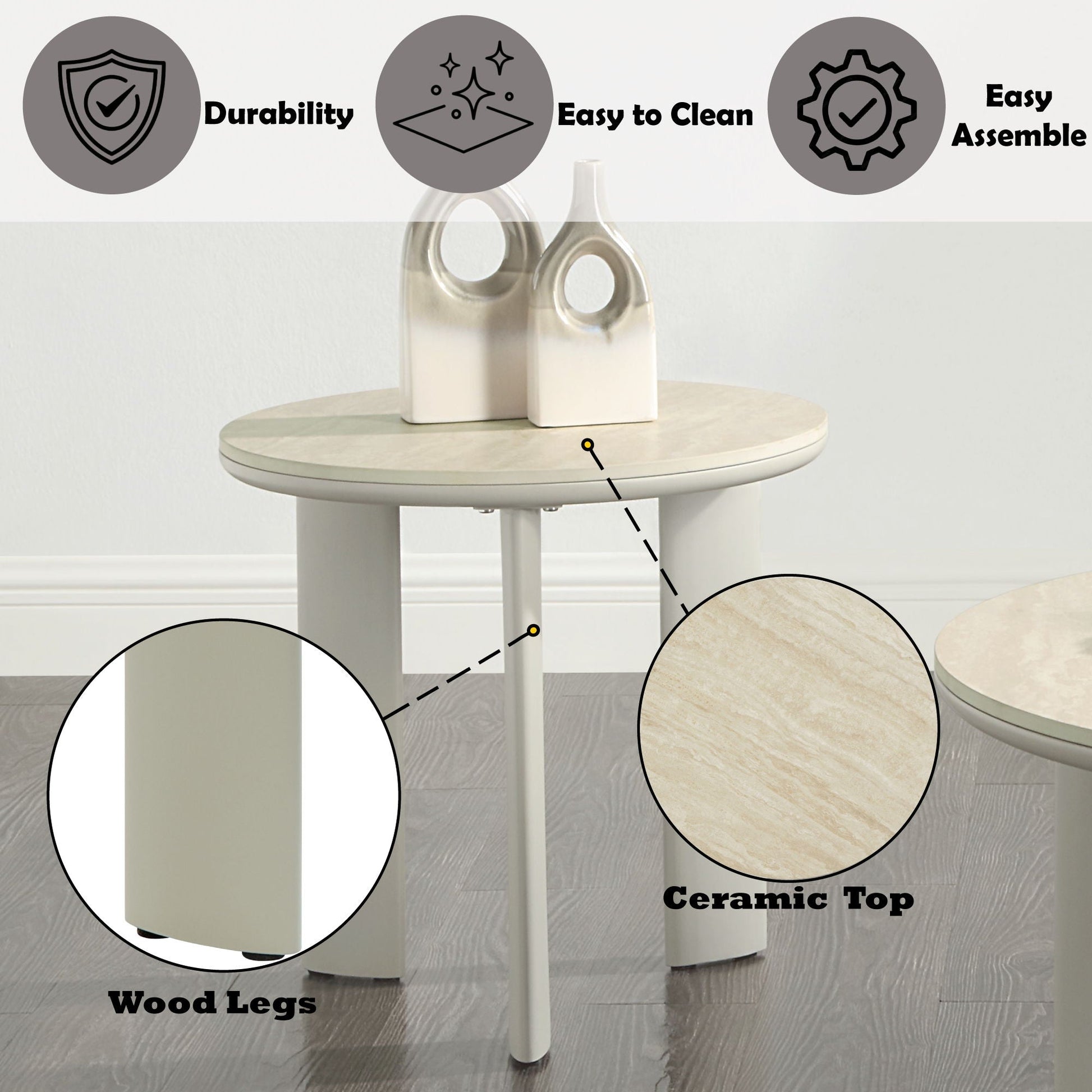 Ingram Ceramic Top Table coffee table with white ceramic top and wood legs by HouseOfZazla on Tampa Home & Garden Store