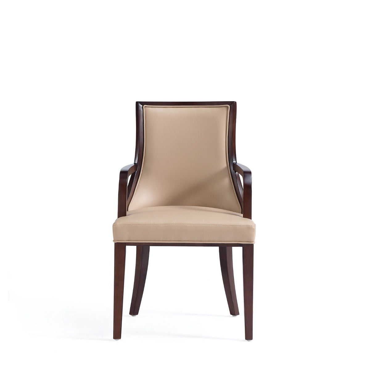 Grand Tan Armchair in Faux Leather and Walnut