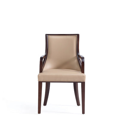 Grand Tan Armchair in Faux Leather and Walnut