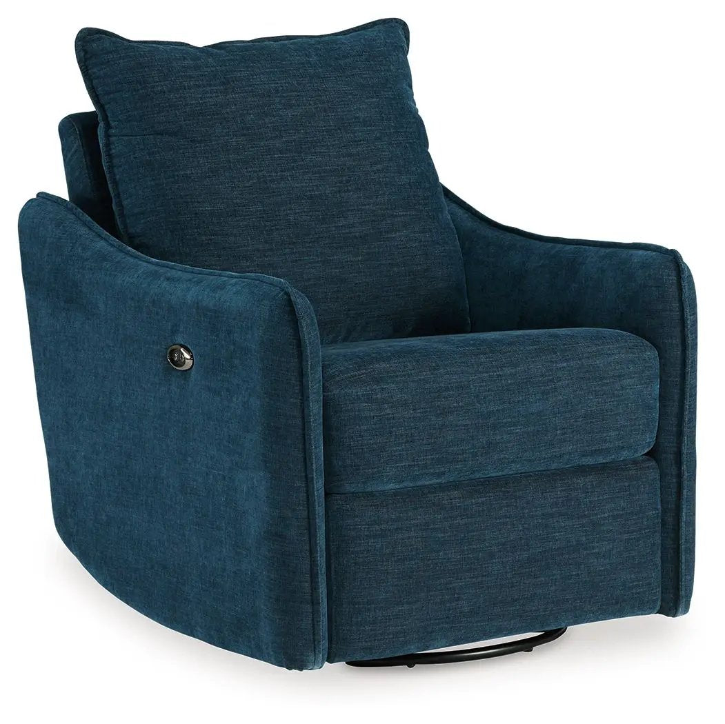 Mcburg Swivel Power Recliner blue fabric upholstery, plush back cushion swivel base on Tampa Home & Garden Store