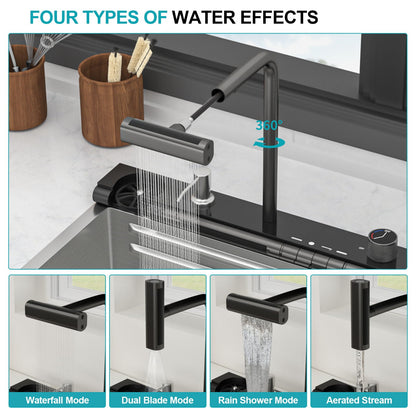 Single Bowl Kitchen Sink And The Smart Led Faucet