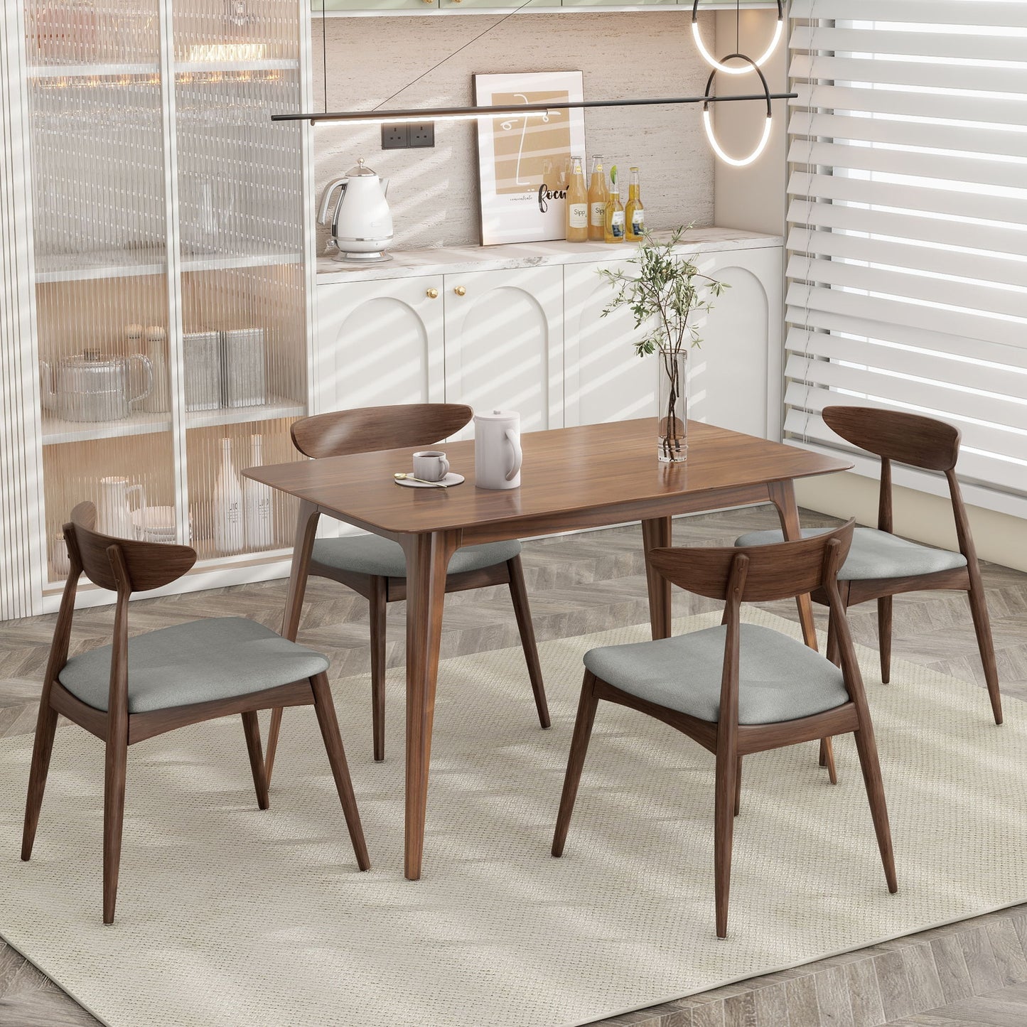 Retro dining chairs with ergonomic back, set of 2, HouseOfZazla, walnut wood, gray seats on Tampa Home & Garden Store