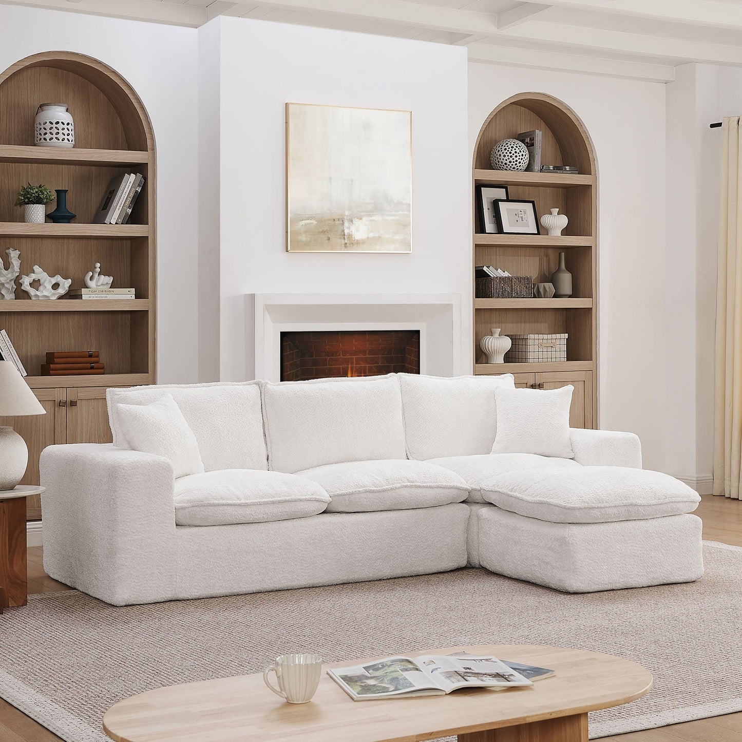 Modern Fabric Sectional with Ottoman Set