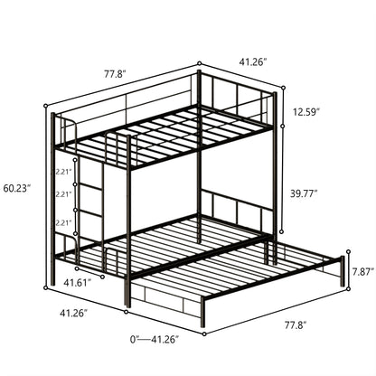 Twin size metal bunk bed with pull-out bottom bed and ladder, HouseOfZazla on Tampa Home & Garden Store