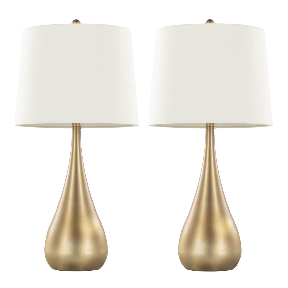 Pebble Contemporary Table Lamp Set (2) with white drum shades and brass bases by HouseOfZazla on Tampa Home & Garden Store