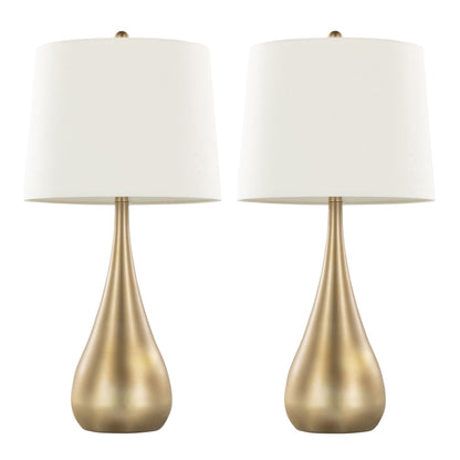 Pebble Contemporary Table Lamp Set (2) with white drum shades and brass bases by HouseOfZazla on Tampa Home & Garden Store