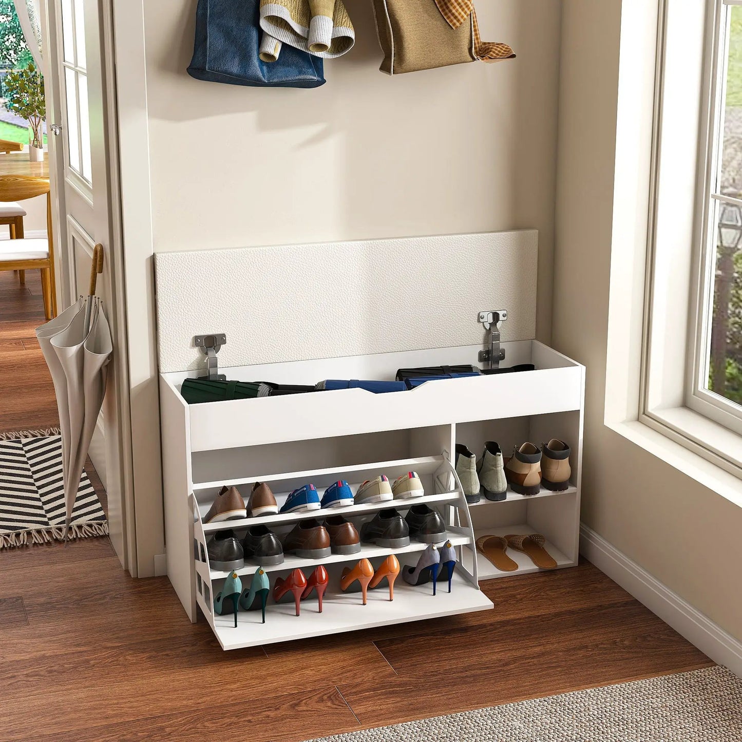 Modern Entryway Bench With 3 Tier Drawers