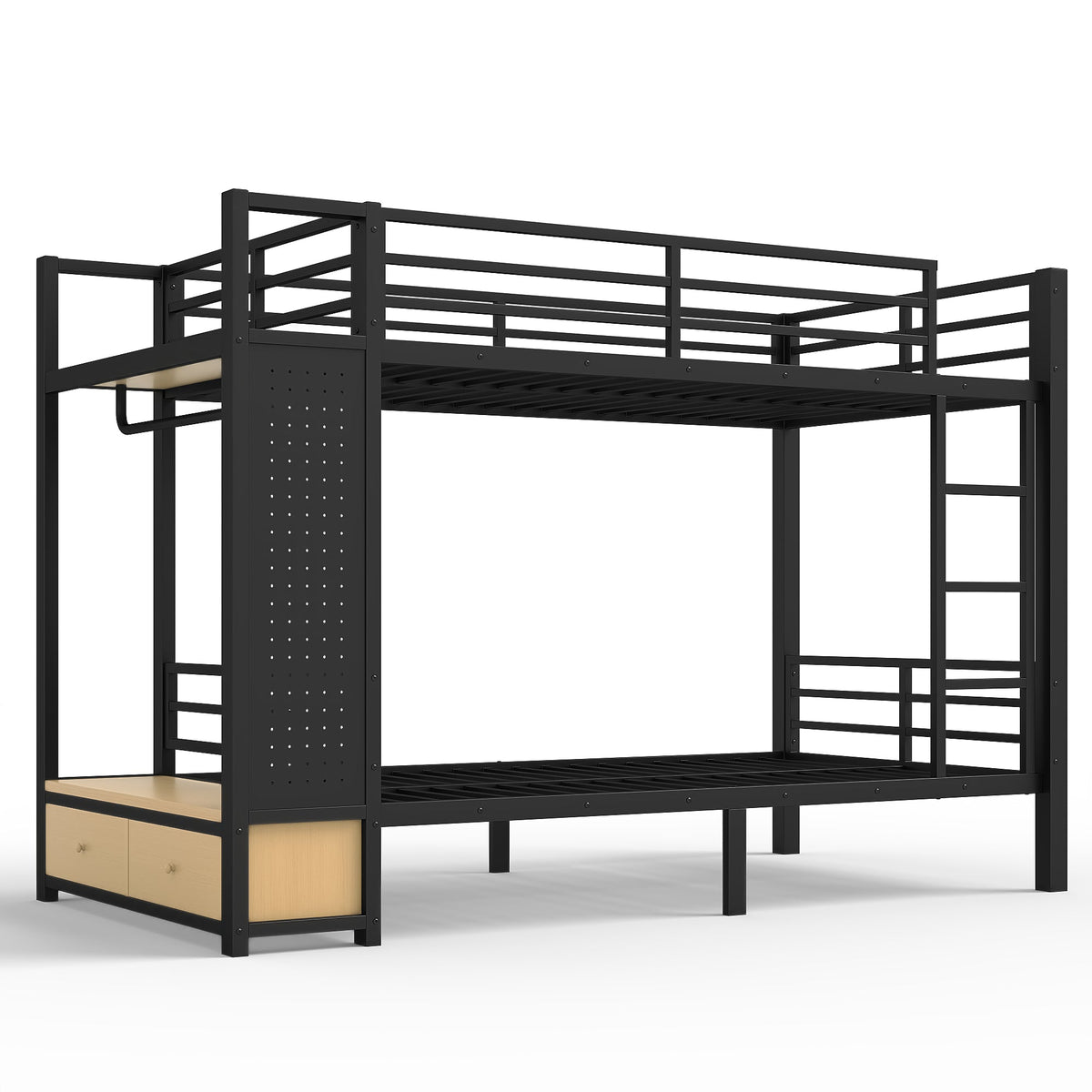 Twin XL over Twin XL metal two-tier bunk bed with storage drawers, HouseOfZazla black frame on Tampa Home & Garden Store