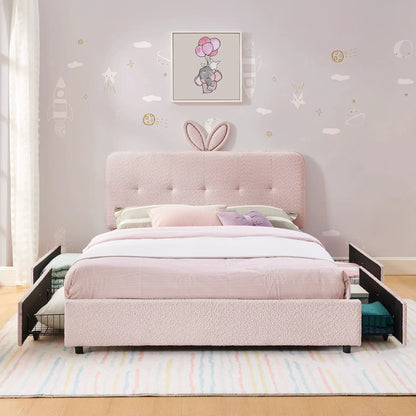 Upholstered Bed with Rabbit Ear Headboard and LED
